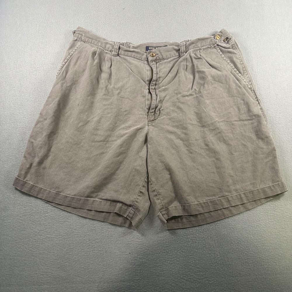 High Sierra Mens 38 Brown Linen Cotton Blend Pleated Elastic Waist Shorts
